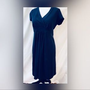 Boden Navy Fit Flare Faux Wrap Cotton Jersey Dress Size US 10R